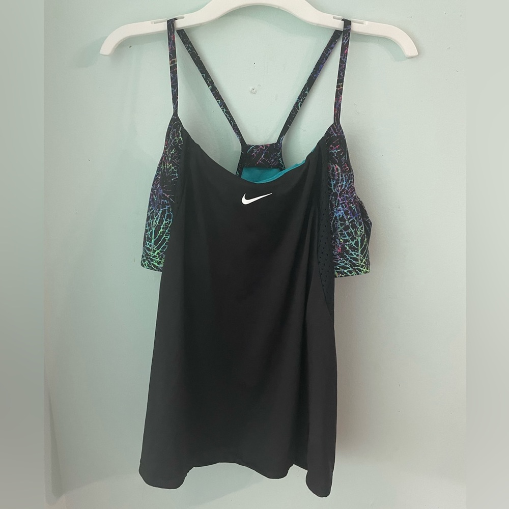 Nike black swim top with colorful attached bra underneath